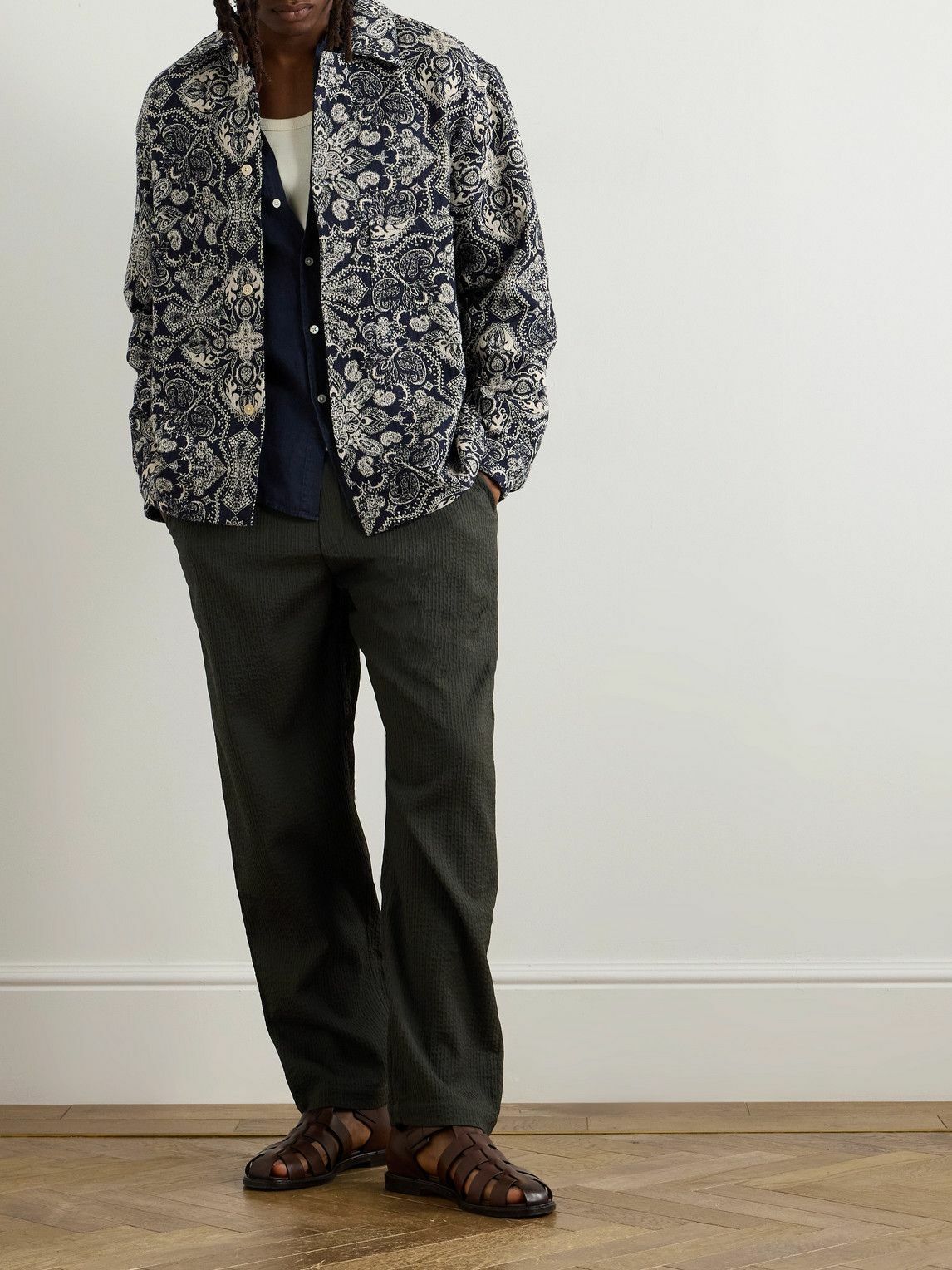 A Kind Of Guise - Banasa Tapered Wool-Seersucker Trousers - Green