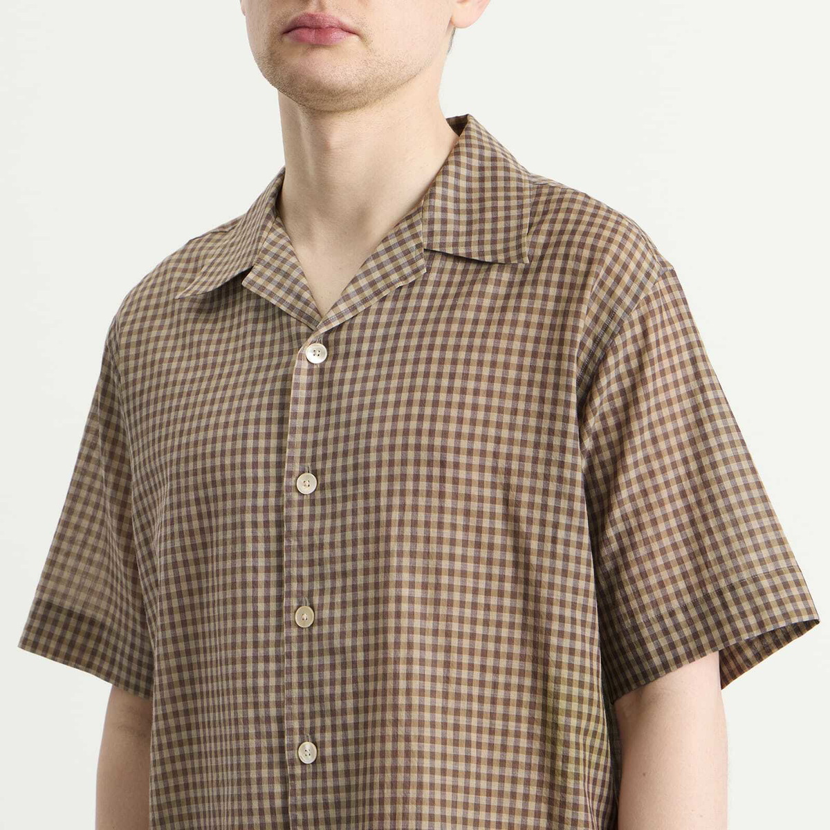 Auralee Men's Airy Light Cotton Check Shirt in Brown Gingham Check