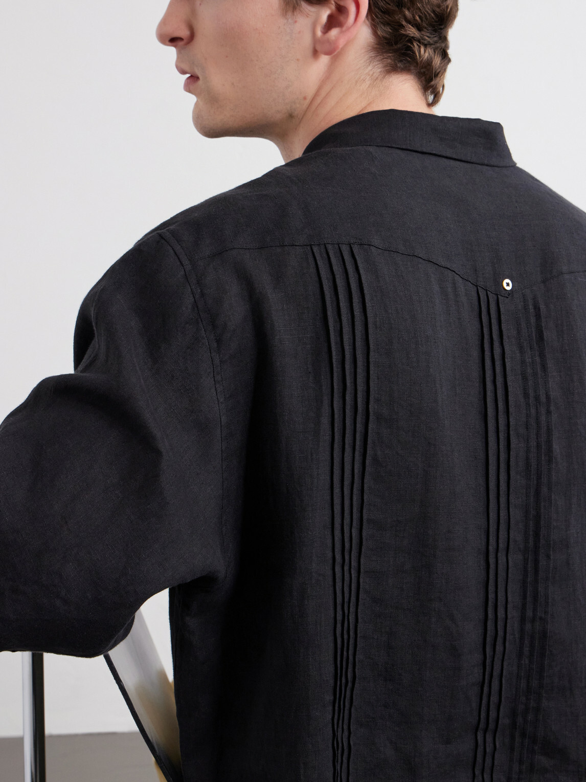 KAPITAL - Camp-Collar Pleated Linen Shirt - Black