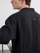 KAPITAL - Camp-Collar Pleated Linen Shirt - Black