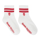Alexander McQueen White and Red Stripe Skull Sport Short Socks