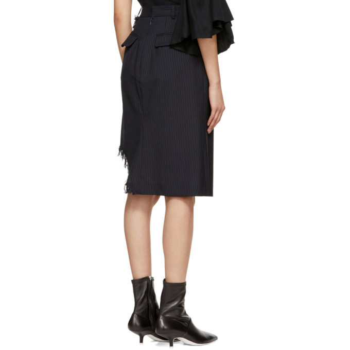 Facetasm Navy Pinstripe Frayed Skirt