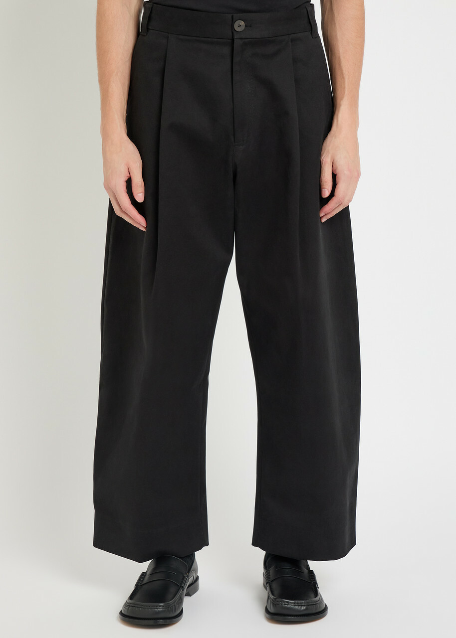 Studio Nicholson Peached Pleated Wide-leg Cotton-twill Trousers Black
