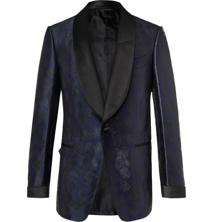 Photo: TOM FORD - Shelton Leopard-Jacquard Tuxedo Jacket - Blue