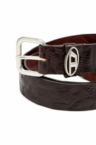 Diesel 3.9cm logo-plaque wrinkled leather belt - Belts - Unisex - Brown
