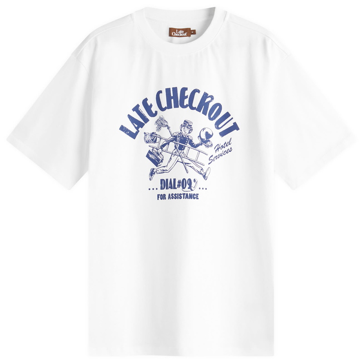 Photo: Late Checkout Men's Hotel Services T-Shirt in White