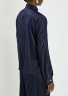 Forte_forte Wrap-front Stretch-silk Blouse Dark Blue