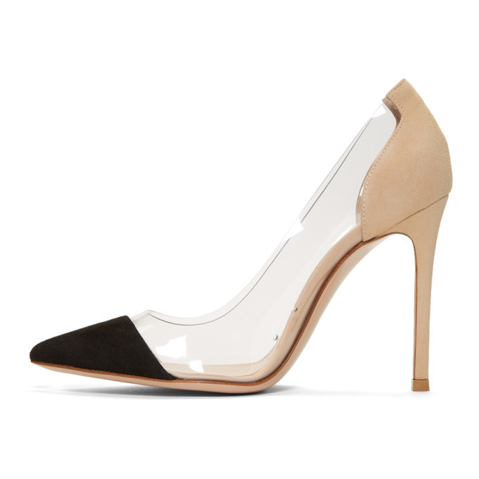 Gianvito Rossi Black and Beige Suede Plexi Heels