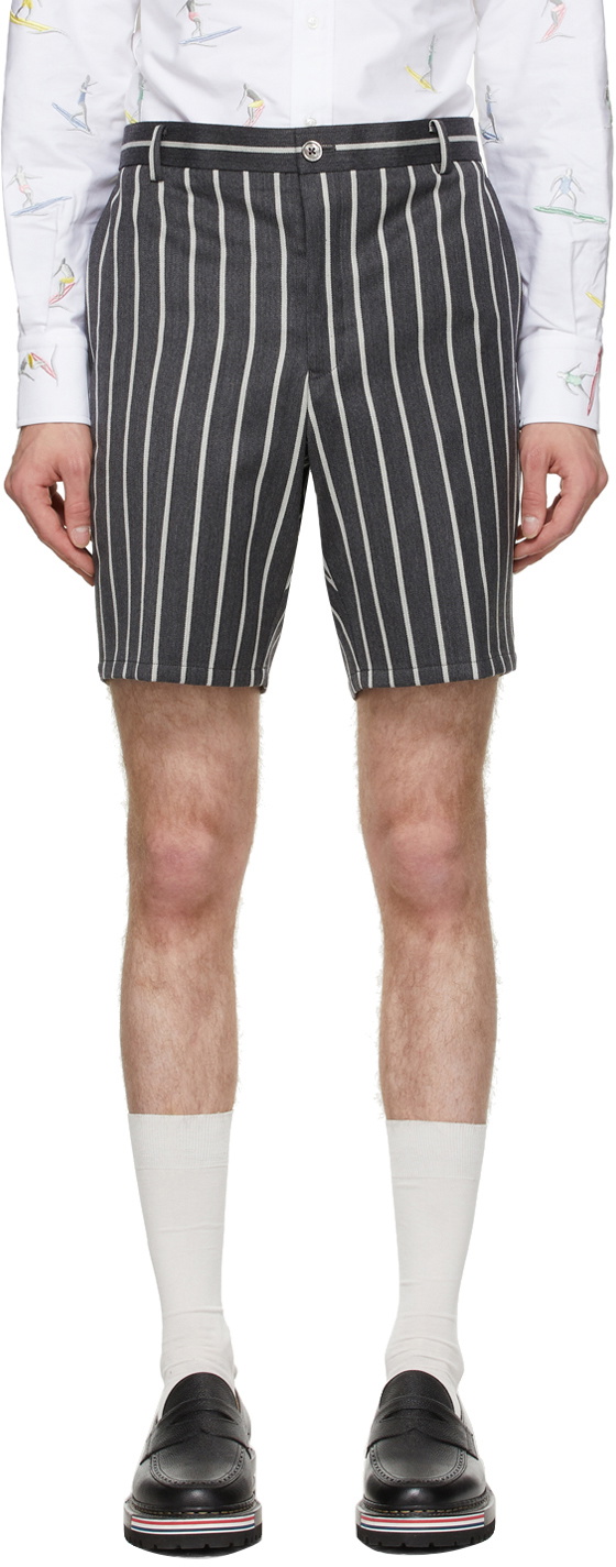 Thom Browne Grey Wool Striped Shorts Thom Browne