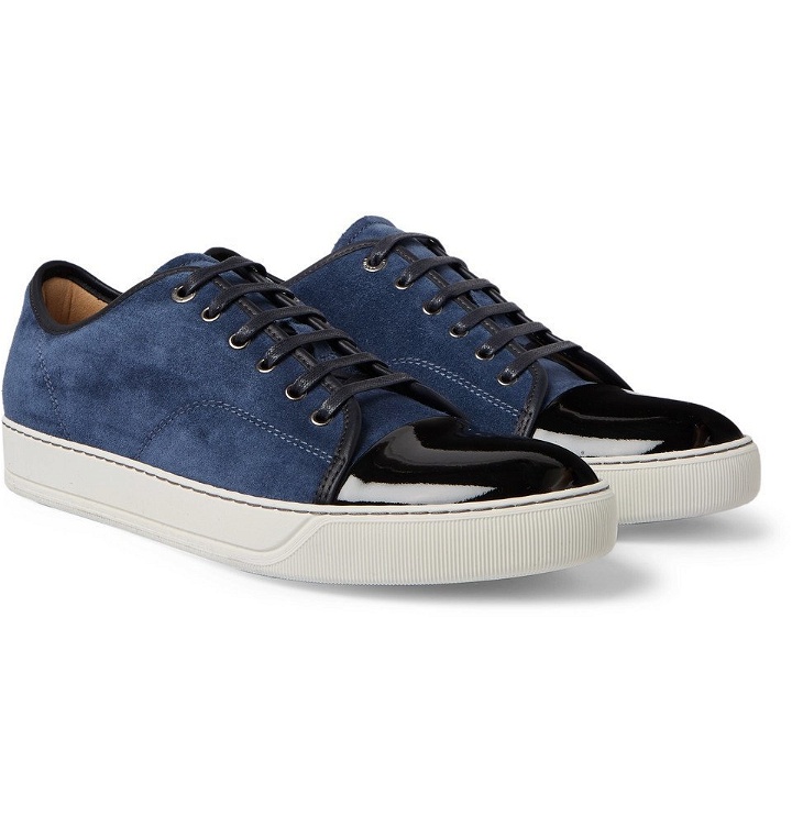 Photo: Lanvin - Cap-Toe Suede and Patent-Leather Sneakers - Blue