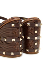 Valentino Rockstud 100 Leather Wedge Espadrilles Brown