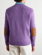 Polo Ralph Lauren - Suede-Trimmed Wool and Cashmere-Blend Sweater - Purple