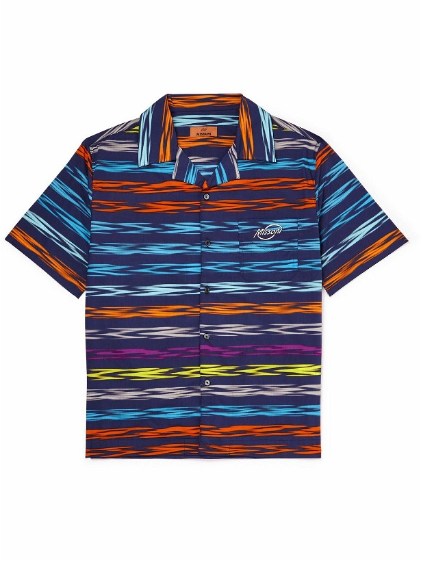 Photo: Missoni - Camp-Collar Logo-Print Striped Cotton-Poplin Shirt - Blue