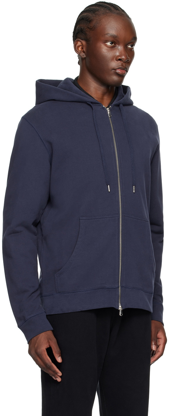 Sunspel Navy Loopback Zip Hoodie