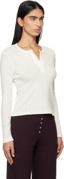 LESET White Pointelle Long Sleeve Henley