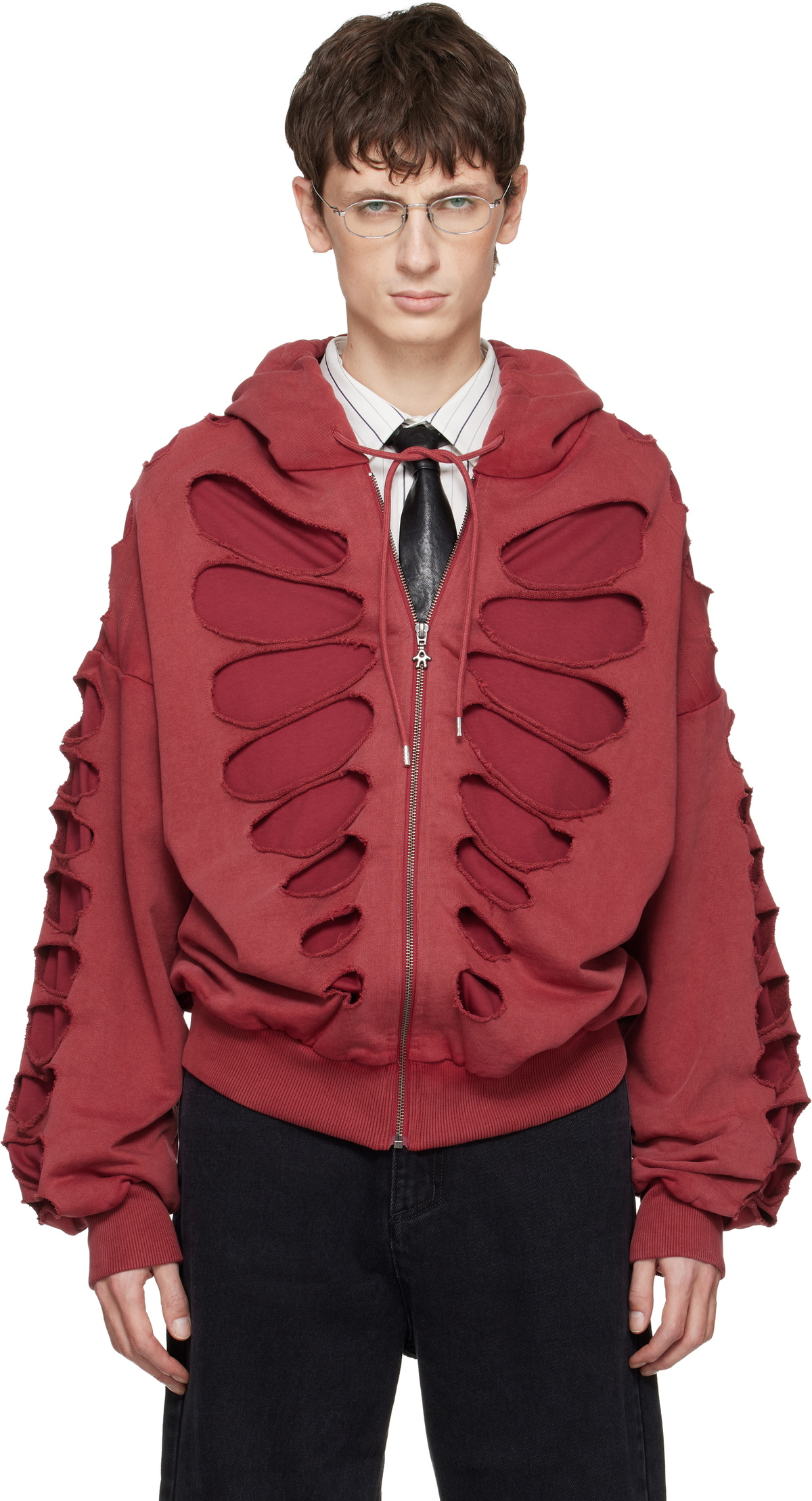 AVAVAV Red Shoulderless Cutout Hoodie