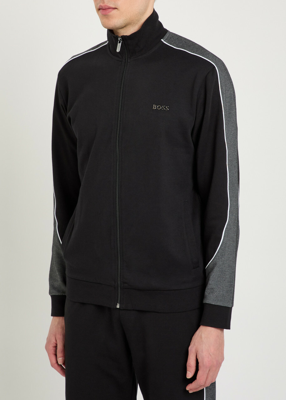 Boss Logo Panelled Cotton-blend Track Jacket Black
