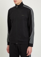 Boss Logo Panelled Cotton-blend Track Jacket Black