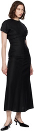 TOTEME Black Slouch Waist Basketweave Midi Dress
