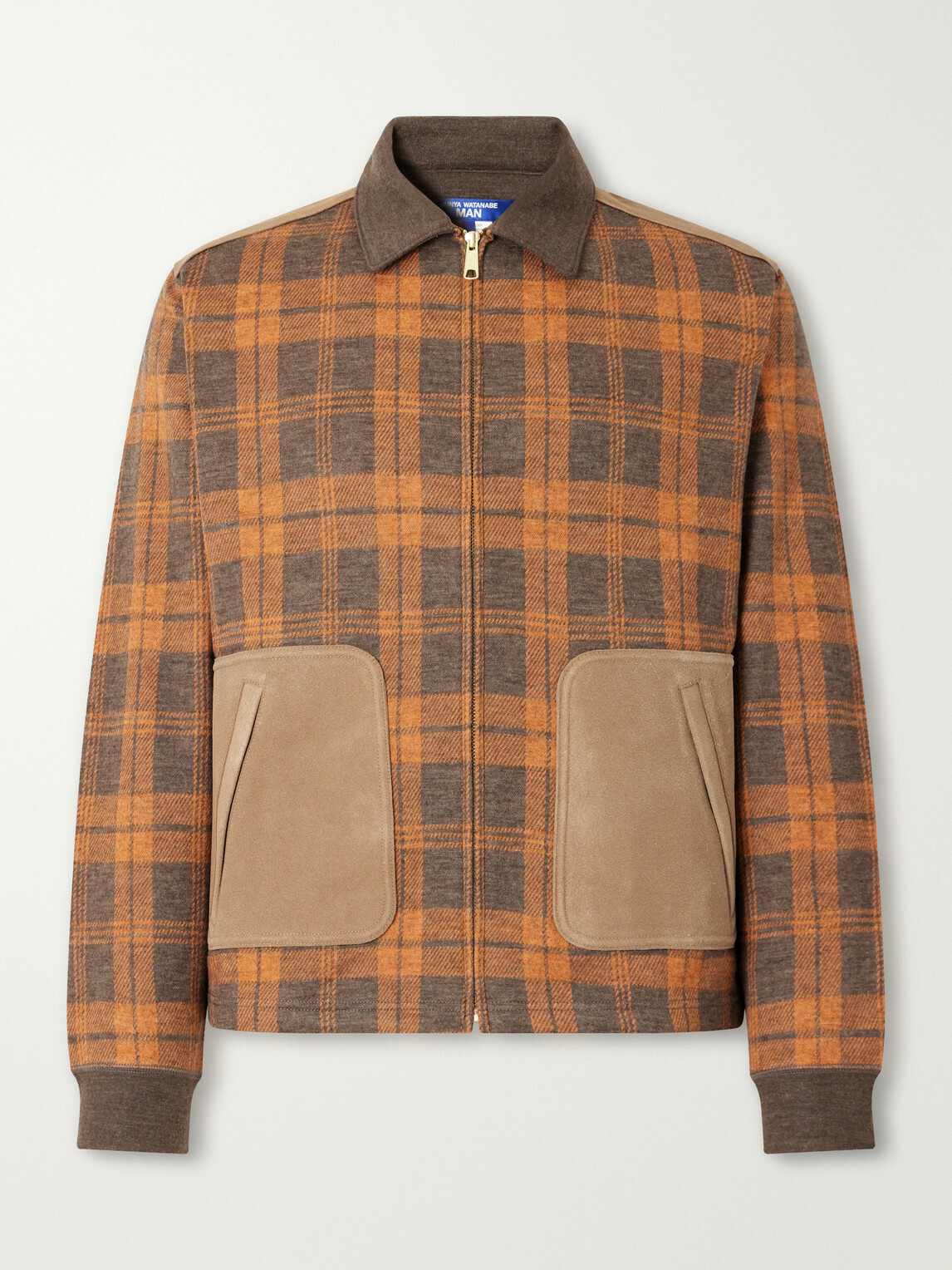 Junya Watanabe - Checked Suede-Trimmed Wool-Flannel Blouson Jacket - Brown