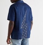 KAPITAL - Camp-Collar Embroidered Inidigo-Dyed Linen Shirt - Blue