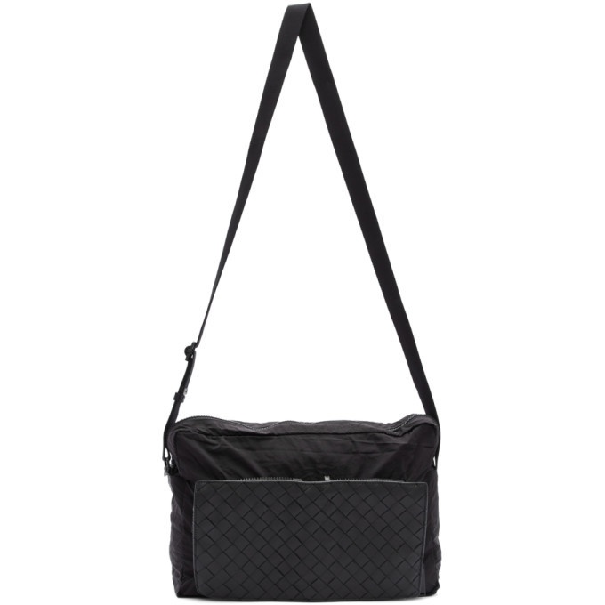 Photo: Bottega Veneta Black Intrecciato Packable Messenger Bag