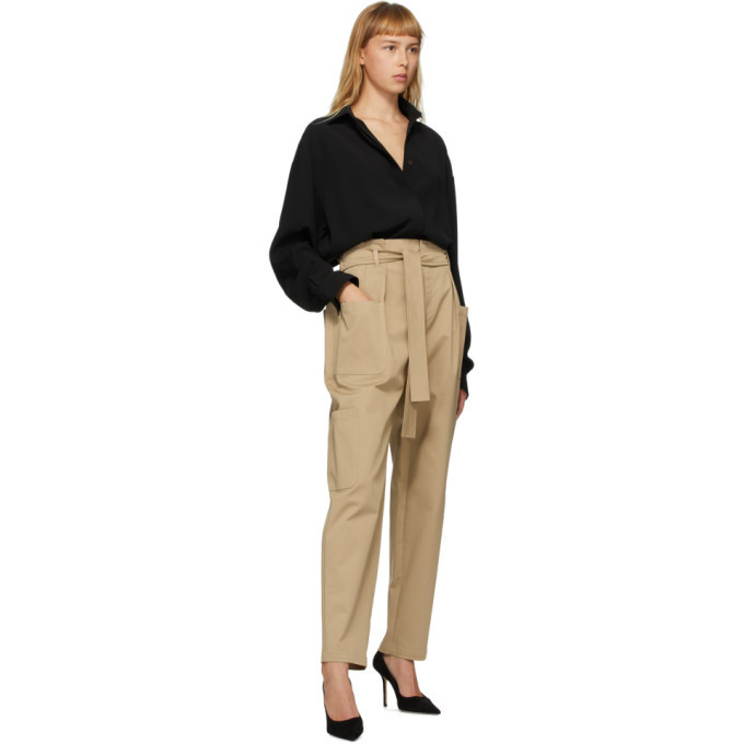 Belted Cargo Pants Beige Cotton Gabardine