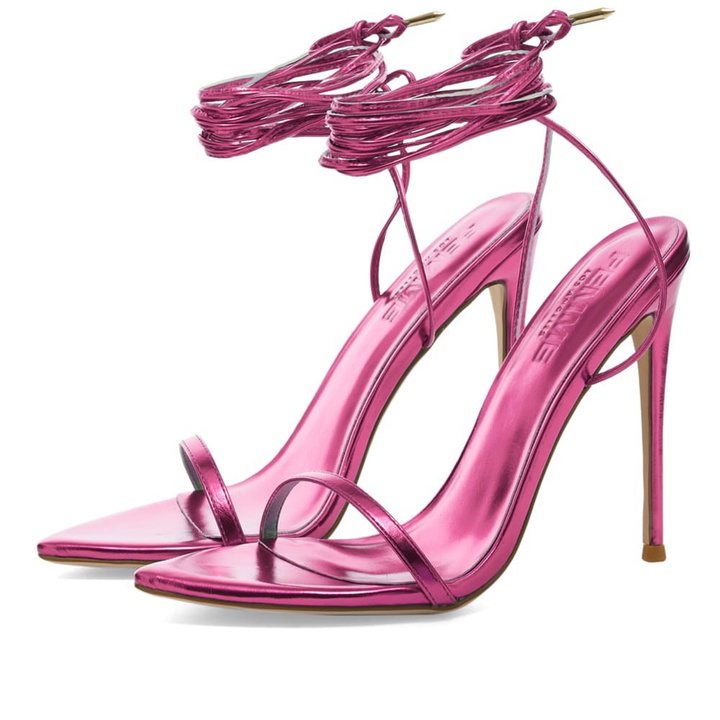 Photo: Femme LA Women's London Lace Up Sandal Heel in MtllcPnk