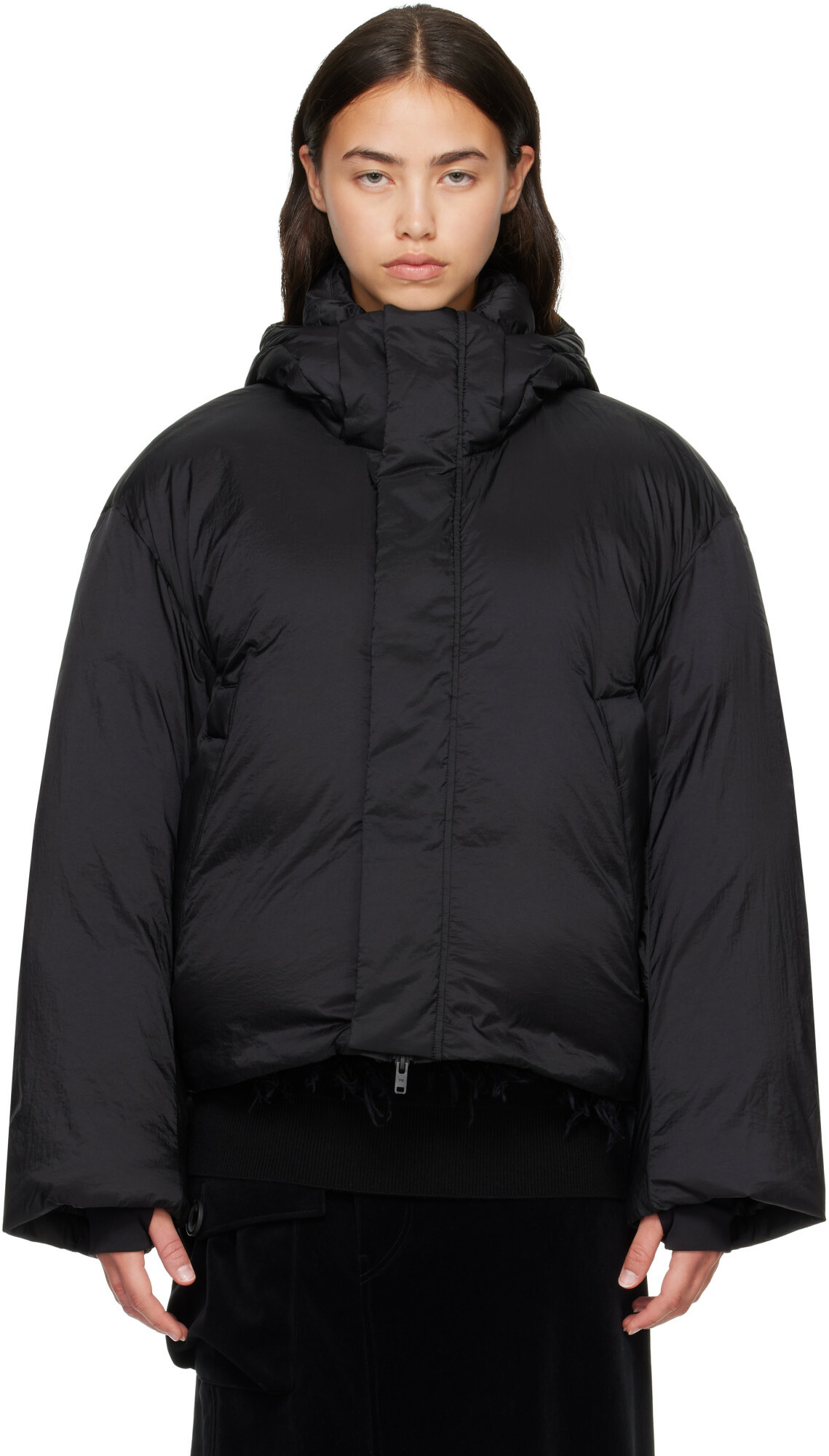 Y-3 Black Hooded Puffer Down Jacket