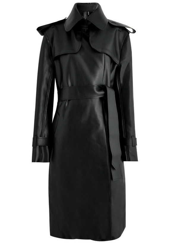 Photo: Norma Kamali Belted Faux Leather Trench Coat Black