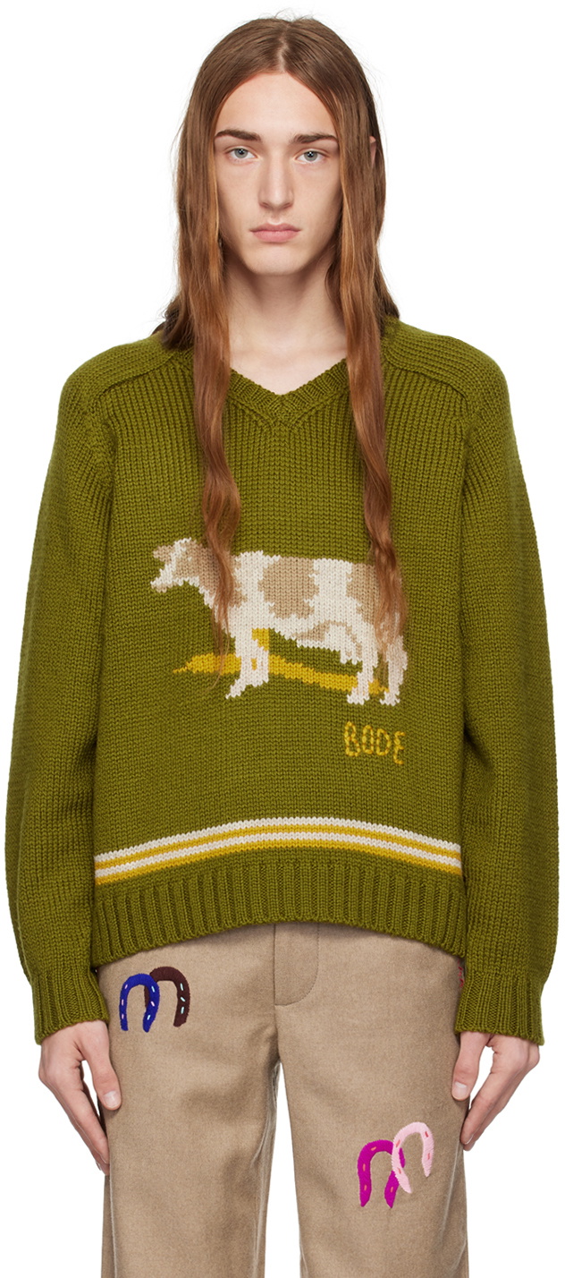 Bode Khaki Cattle Sweater Bode