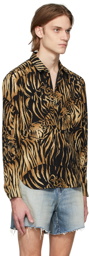 Saint Laurent Black & Tan Silk Tiger Print Shirt