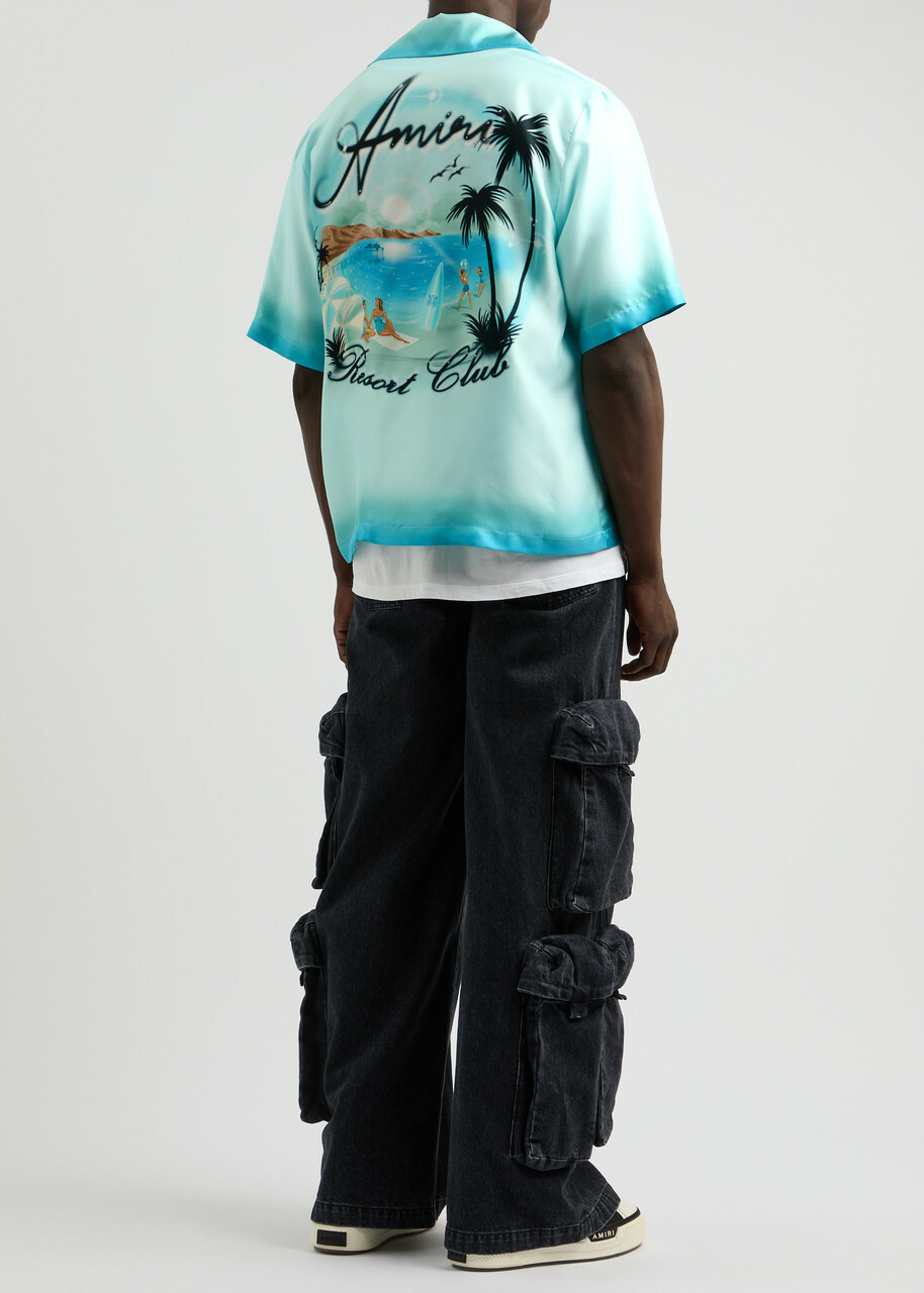 Amiri Resort Club Printed Silk-satin Shirt Blue Amiri