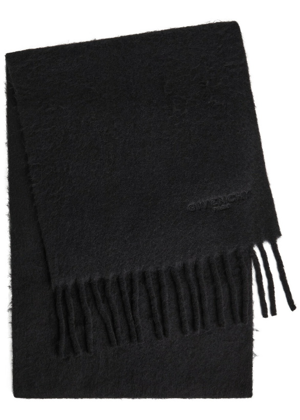 Photo: Givenchy Logo-embroidered Fringed Alpaca-blend Scarf - Black - One Size