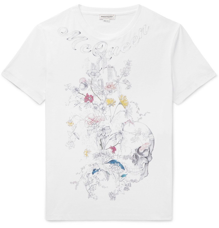 Photo: Alexander McQueen - Slim-Fit Printed Cotton-Jersey T-Shirt - White