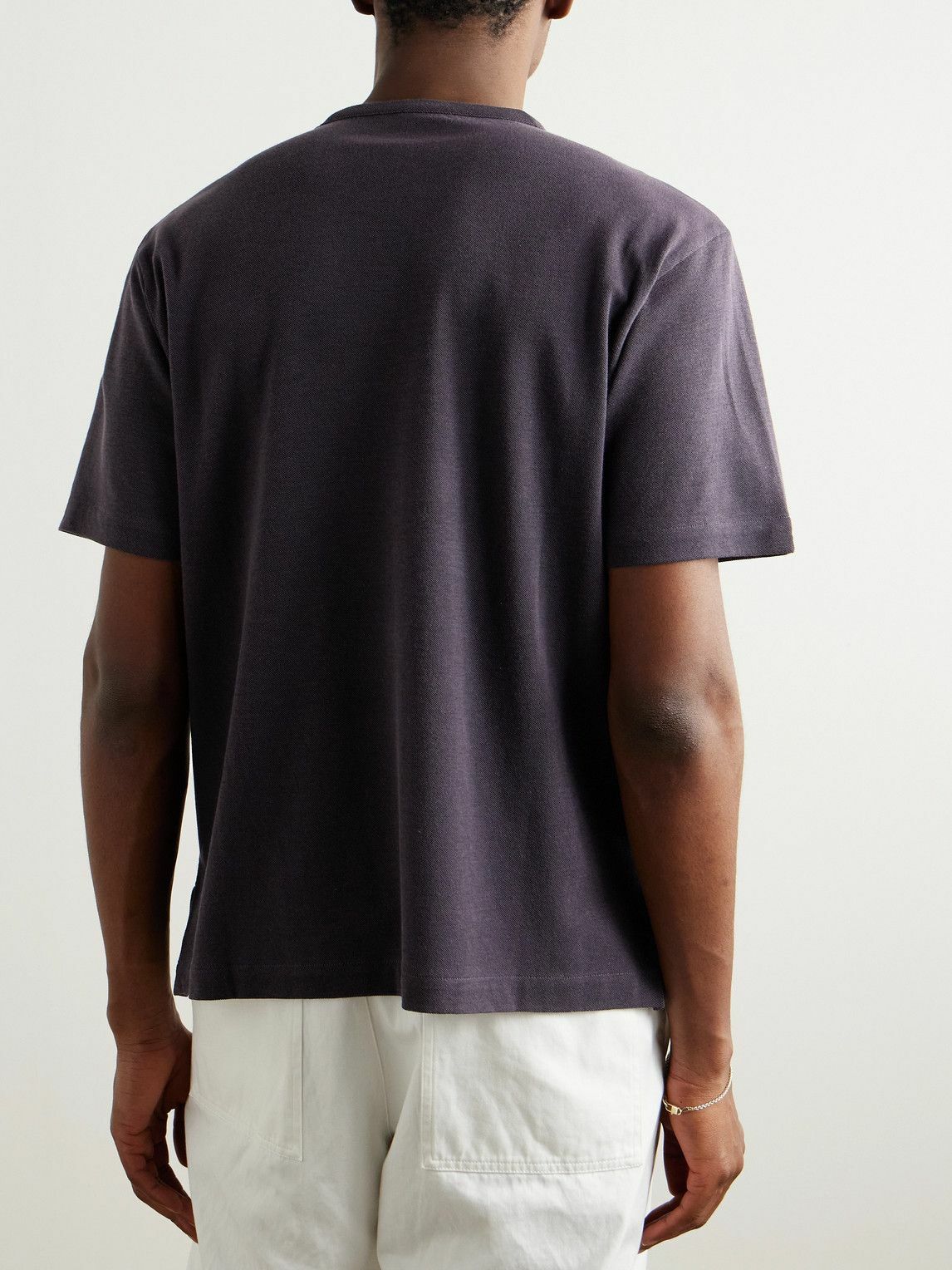 Stòffa - Cotton and Silk-Blend Piqué T-Shirt - Purple