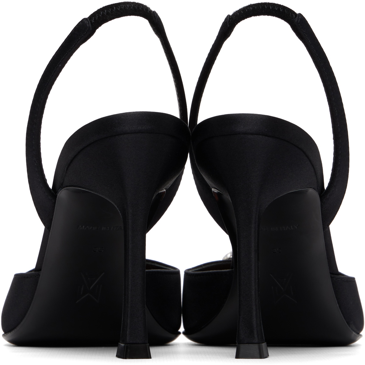 Amina Muaddi Black Camelia Sling 90 Heels