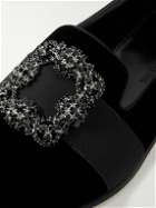 Manolo Blahnik - Carlton Embellished Grosgrain-Trimmed Velvet Loafers - Black