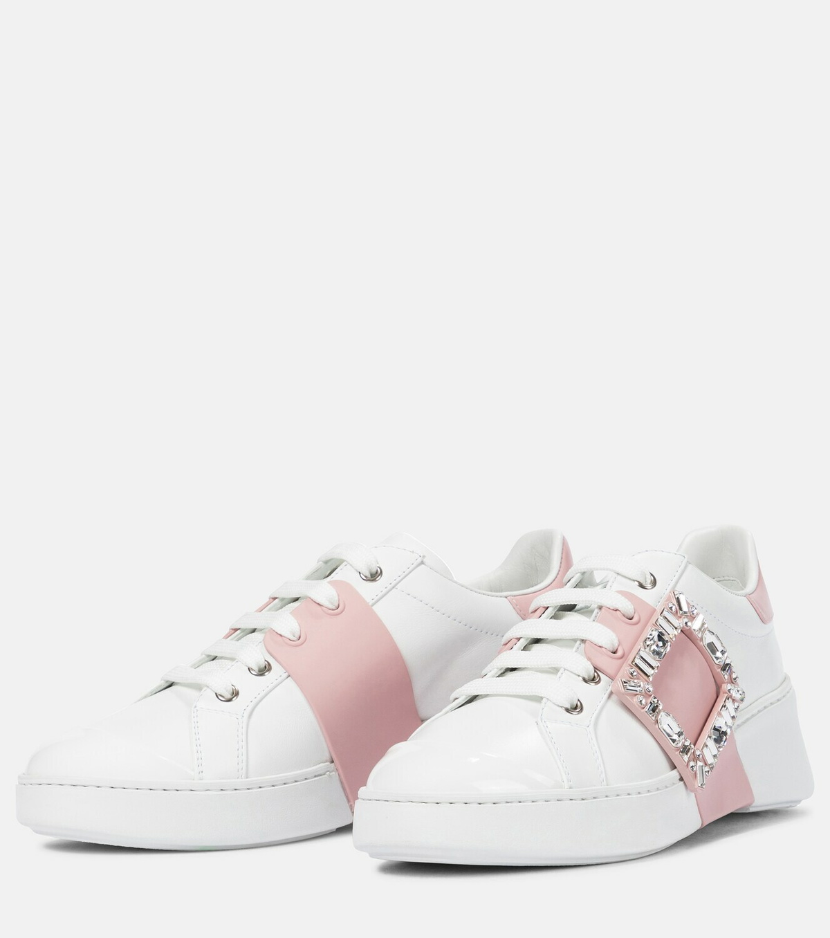 VIV' SKATE SNEAKERS IN WHITE CALFSKIN LIGHT BLUE GLITTER STRAP AND CRYSTAL BUCKLE