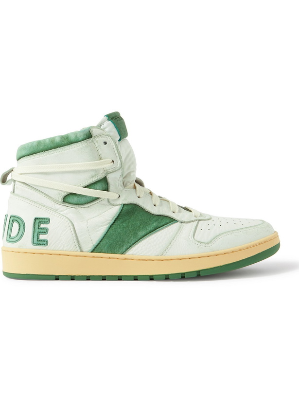 Photo: RHUDE - Rhecess Distressed Leather High-Top Sneakers - Green - 7