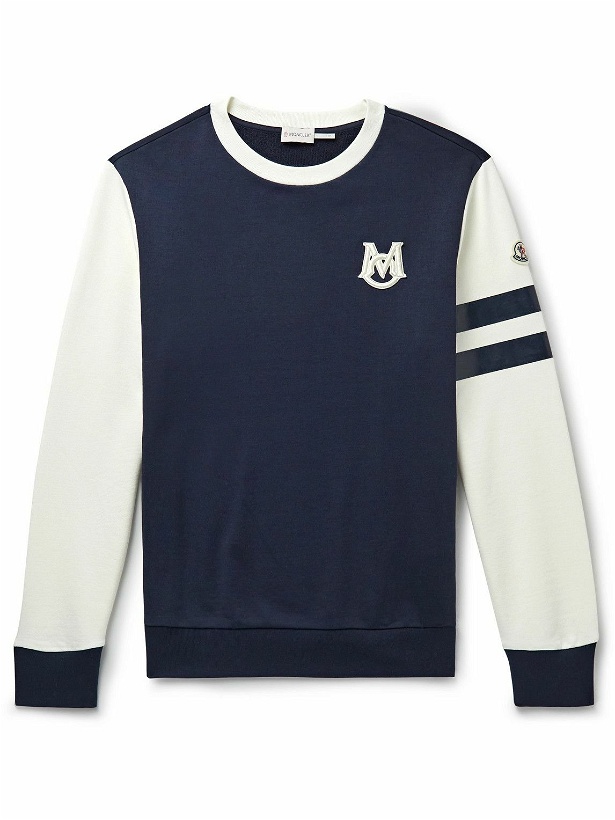 Photo: Moncler - Logo-Embroidered Two-Tone Cotton-Jersey Sweatshirt - Blue