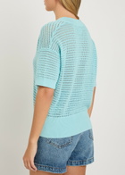Varley Callie Open-knit Cotton Polo top Light Blue
