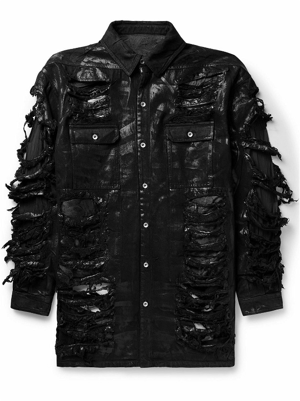Photo: DRKSHDW by Rick Owens - Strobe Oversized Distressed Coated-Denim Jacket - Black