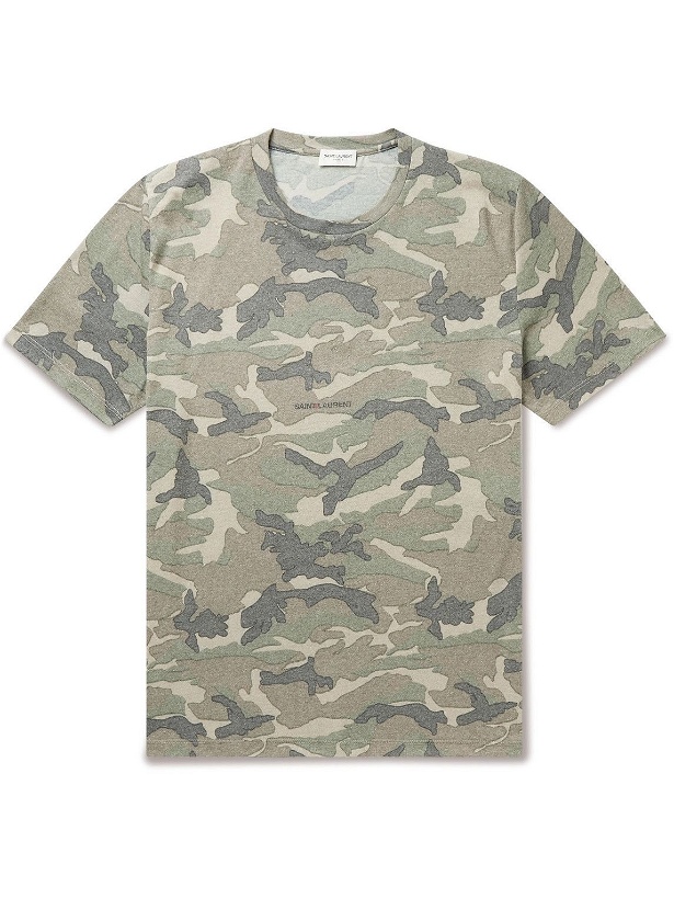 Photo: SAINT LAURENT - Camouflage-Print Cotton-Blend Jersey T-Shirt - Green