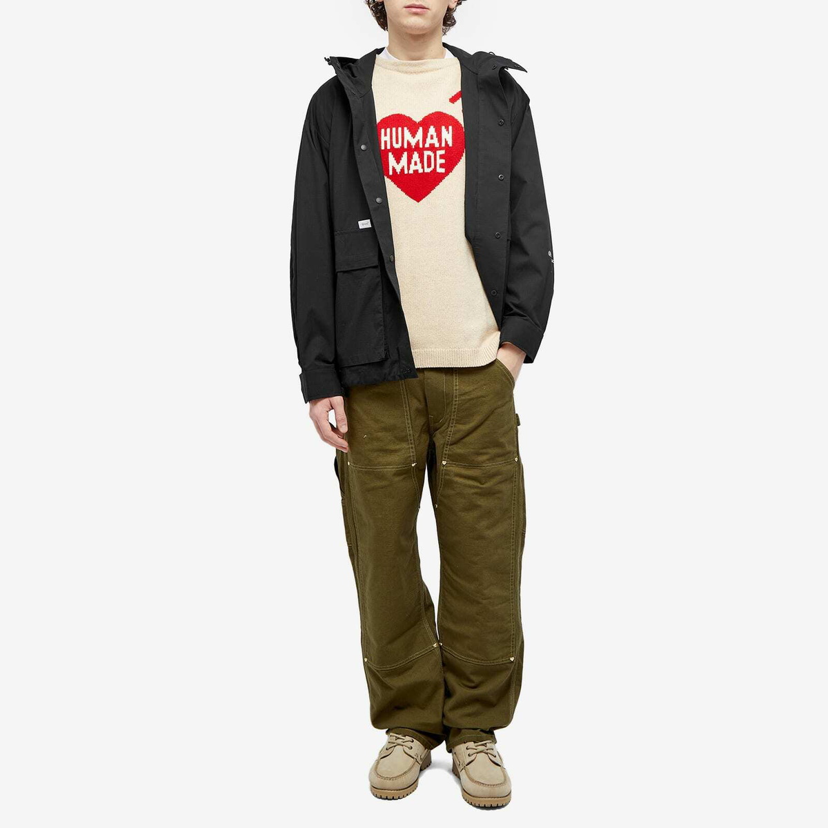 Human Made Men's Heart Knit Sweater in Beige Human Made