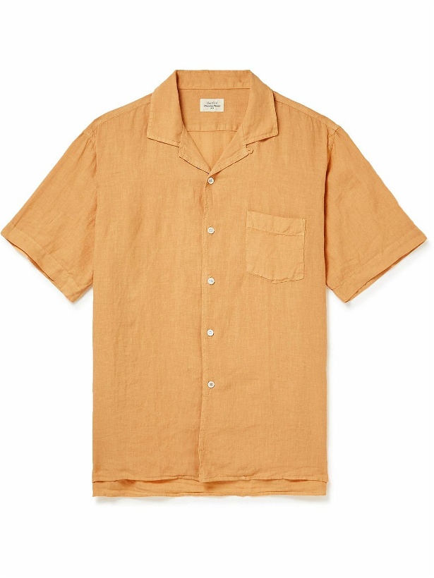 Photo: Hartford - Palm Mc Pat Camp-Collar Linen Shirt - Orange
