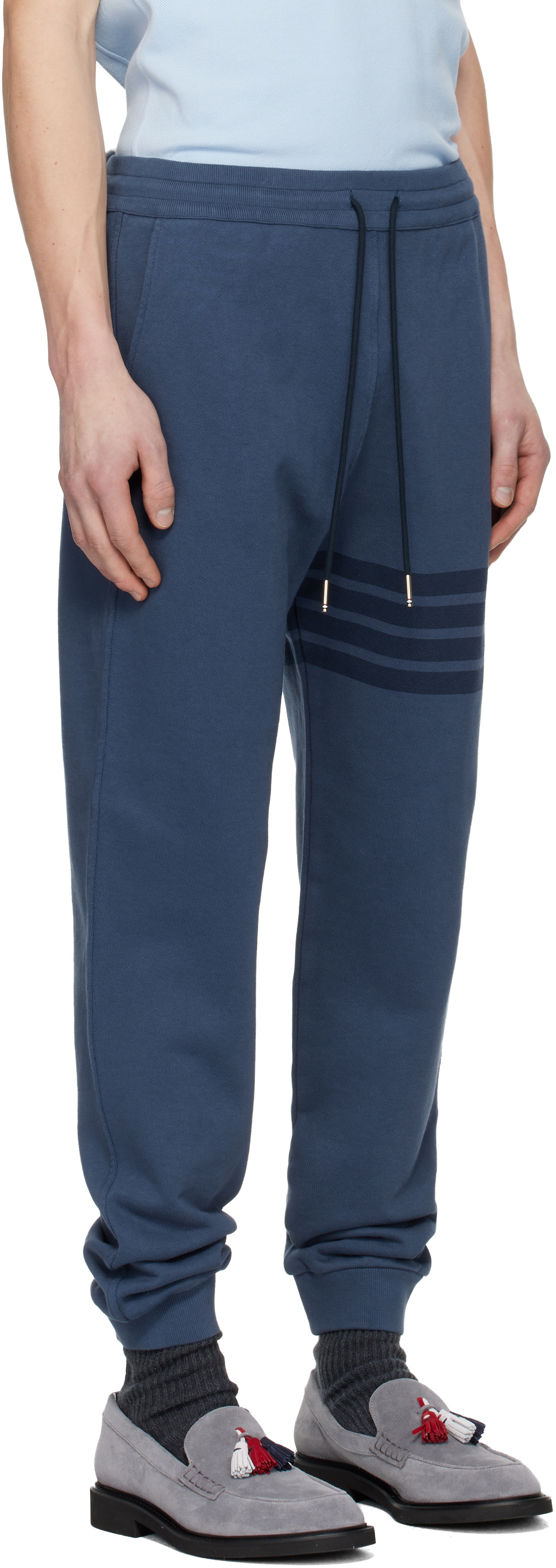 Thom Browne Blue Overdyed Solid Loopback 4 Bar Sweatpants