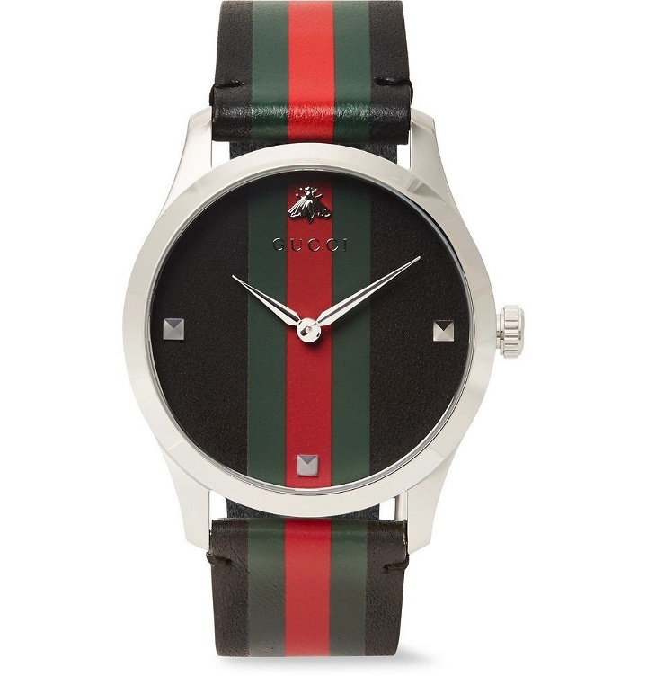 Photo: Gucci - G-Timeless 38mm Stainless Steel and Striped Leather Watch - Black