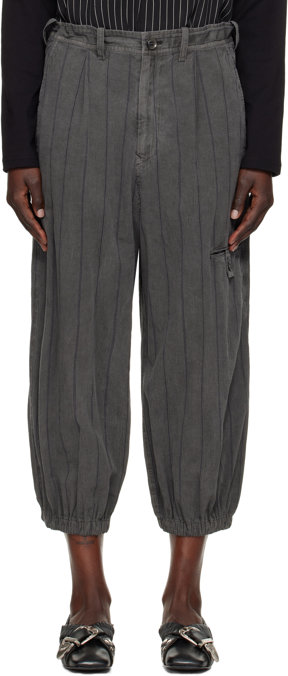 Y's Gray Ko-Elastic Hem Trousers