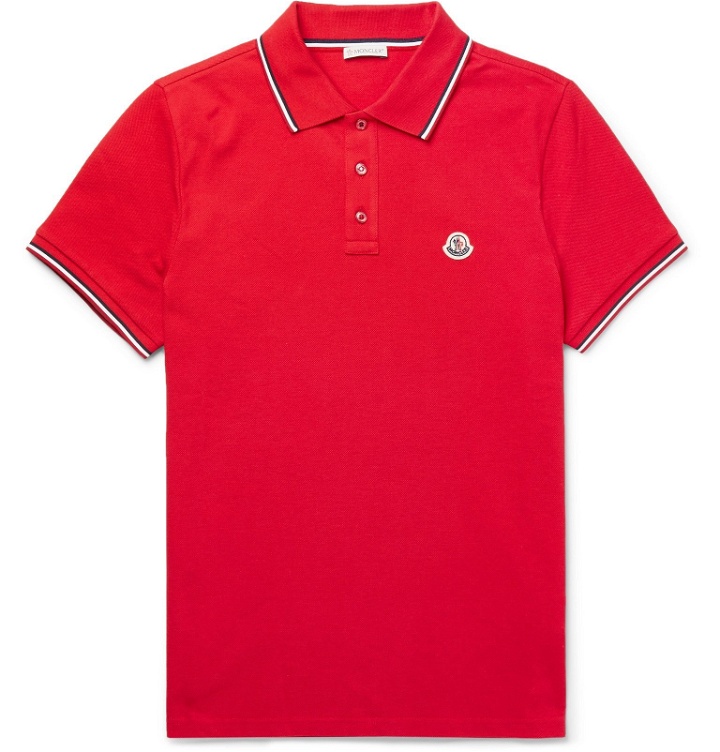 Photo: Moncler - Logo-Appliquéd Striped Cotton-Piqué Polo Shirt - Red